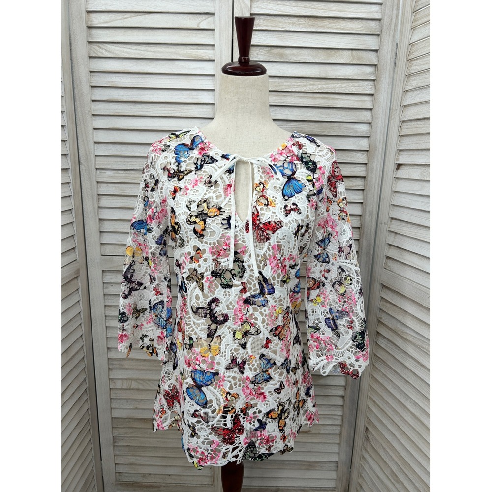 Boston Proper Lace Butterfly Tunic XS White Multi Whimsygoth Cottagecore Boho